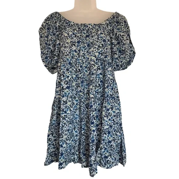 Wild Fable Ruffled Blue Floral Tiered Babydoll Dress - Picture 4 of 10